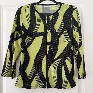 Green and Black Patterned Zip-Up top